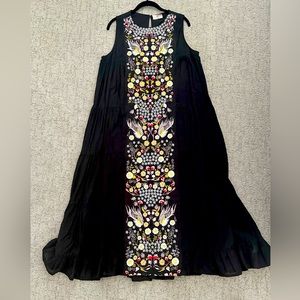 Antrhopologie Samant Chauhan Black Hand Embroidered Tiered Maxi Dress | Size 14